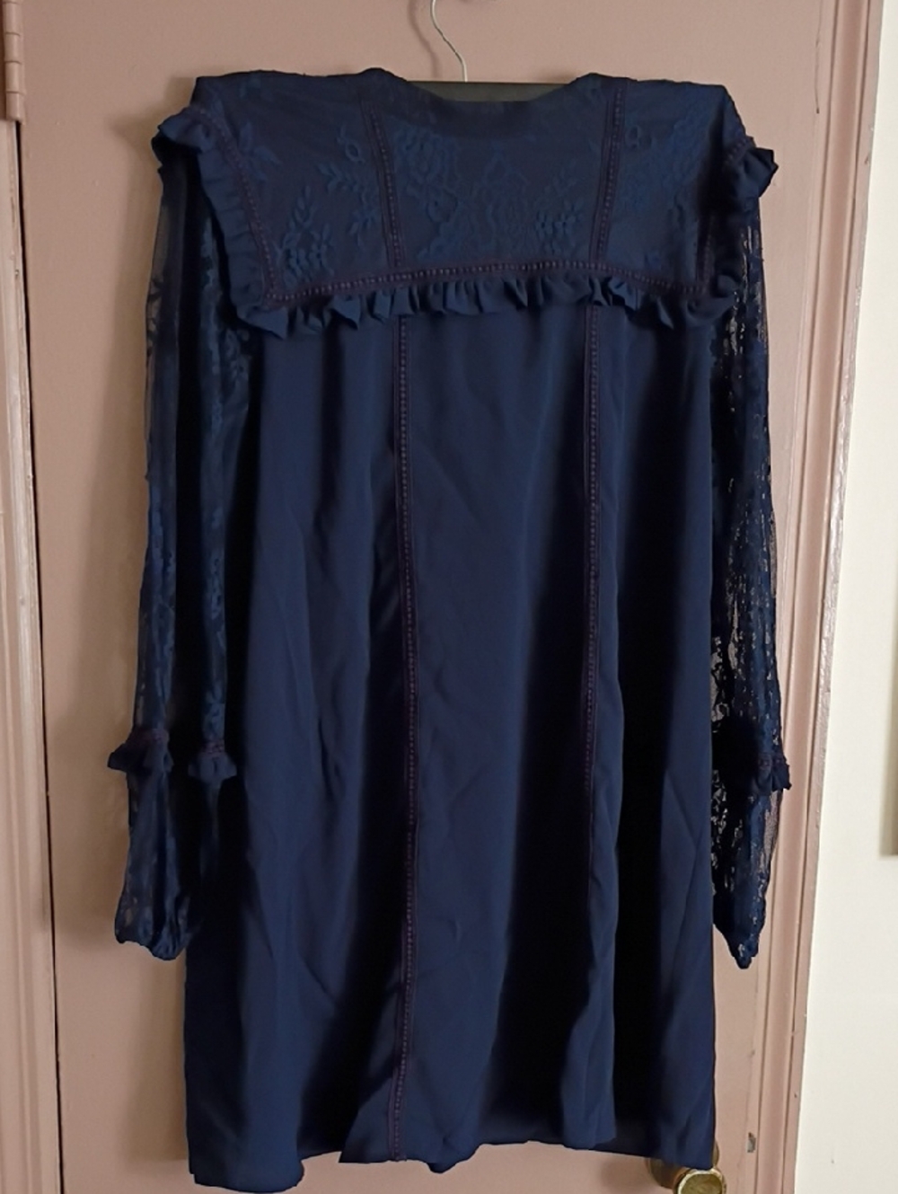 Navy Lace Sleeve Women's Dress